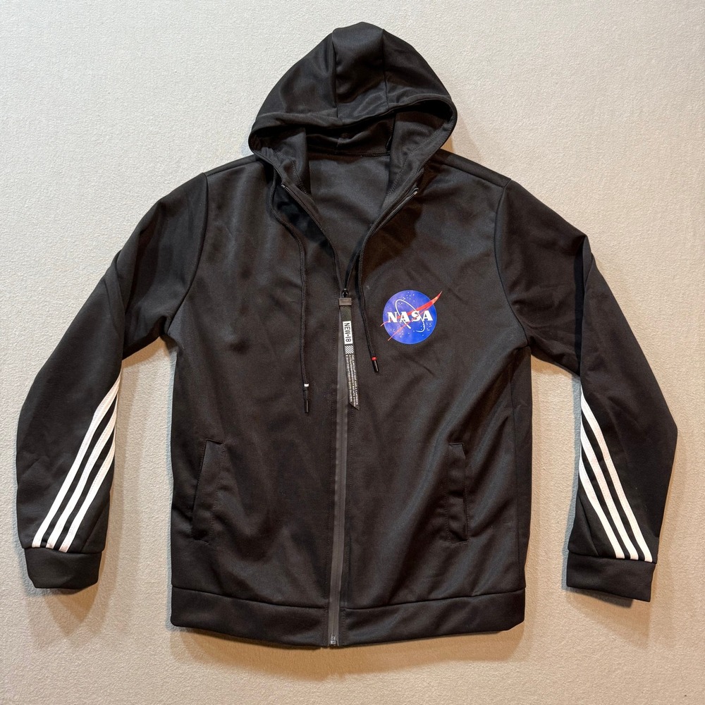 NASA Black Zip‎ Up Hoodie Sweatshirt Jacket Unisex Men Medium Women Large